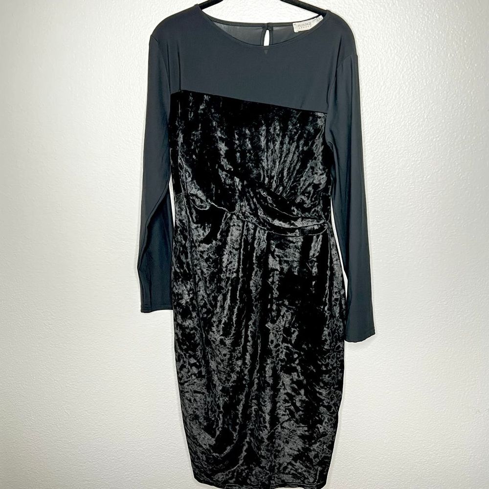 Black Velvet/Mesh Figure Flattering Dress